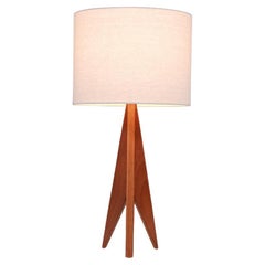 Expertly Restored - Danish Modern Tripod Sculpted Teak Table Lamp