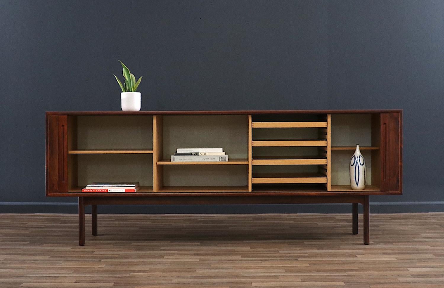 Expertly Restored - Danish Rosewood Tambour-Doors Credenza by Georg Petersens In Excellent Condition In Los Angeles, CA