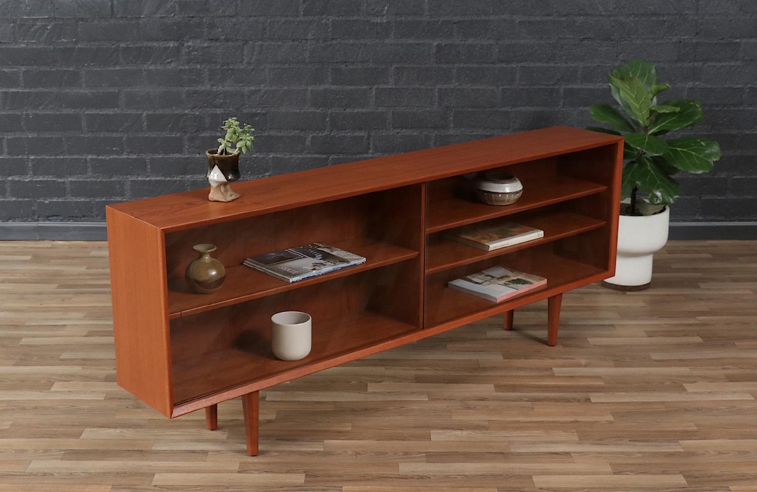 Mid-Century Modern Expertly Restored - Danish Teak Bookcase w/ Glass Sliding Doors