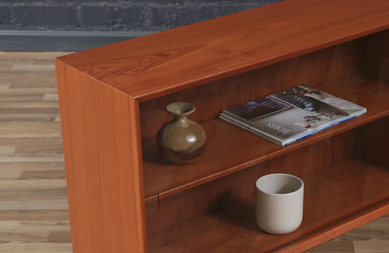 Expertly Restored - Danish Teak Bookcase w/ Glass Sliding Doors 1