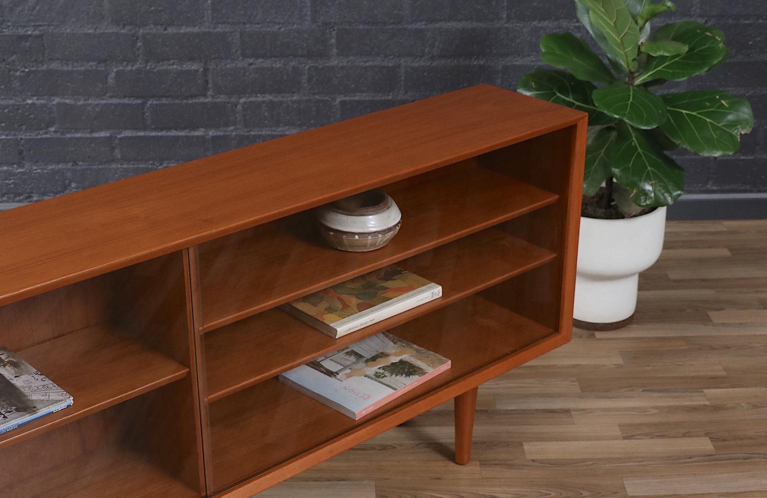 Expertly Restored - Danish Teak Bookcase w/ Glass Sliding Doors 2