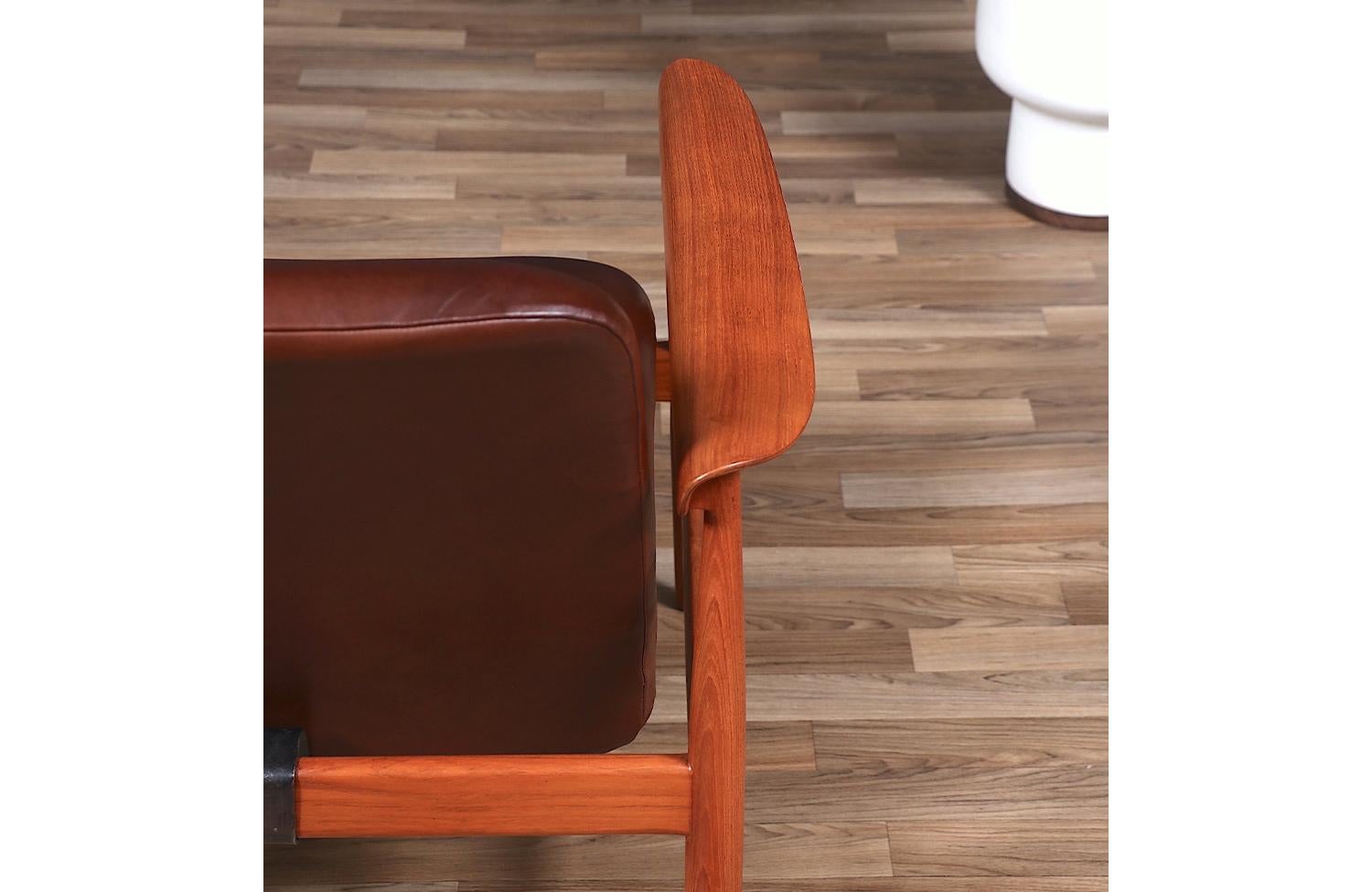 Expertisch restauriert - Finn Juhl Modell BO-118 Cognacfarbener Loungesessel aus Leder und Teakholz im Angebot 8