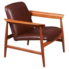 Restaurada por expertos - Silla de salón Finn Juhl modelo BO-118 de cuero coñac y teca