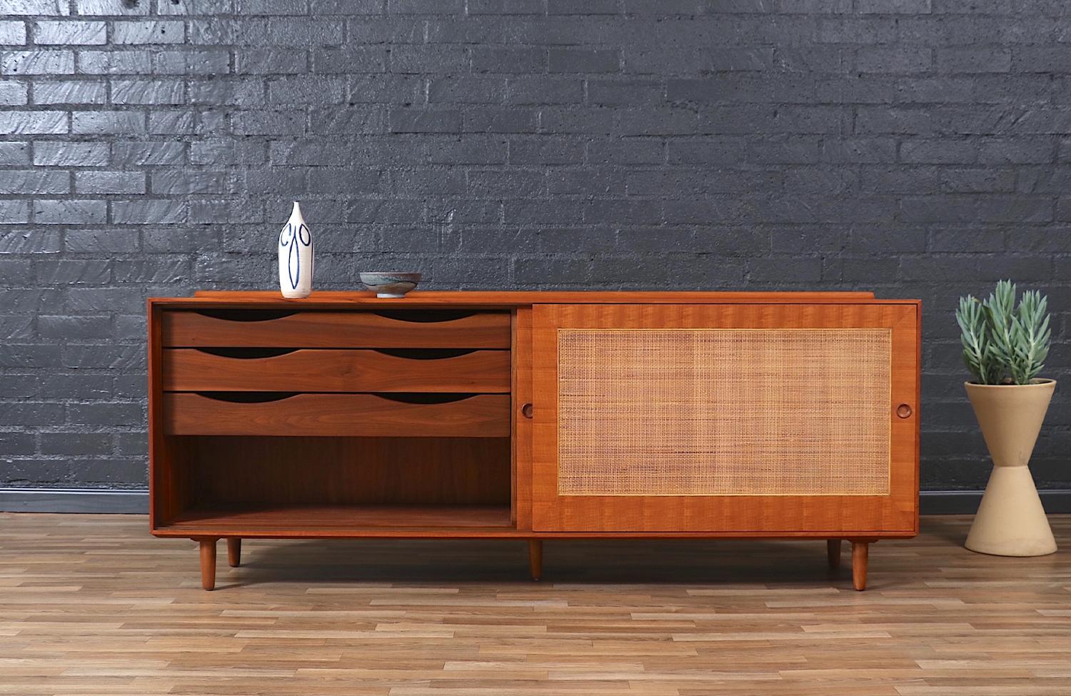 Mid-Century Modern Expertly Restored - Finn Juhl Teak & Walnut Credenza with Cane Front Doors