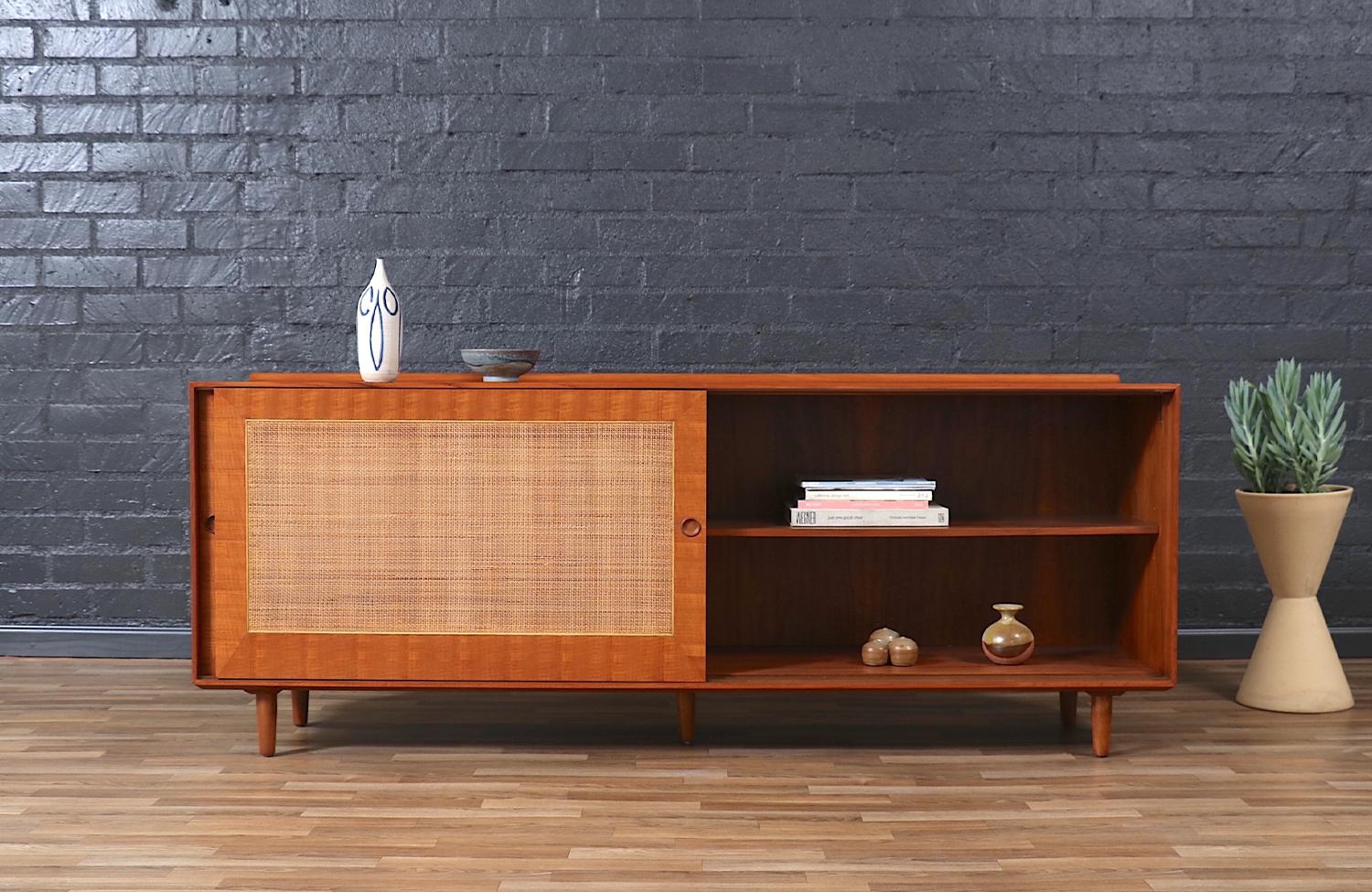 American Expertly Restored - Finn Juhl Teak & Walnut Credenza with Cane Front Doors