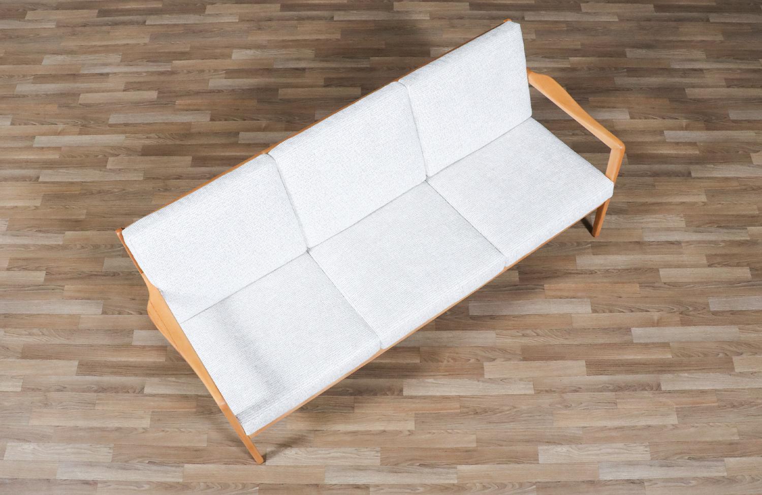 Fabric Expertly Restored - Folke Ohlsson Model “Tema 1” Beechwood Sofa for Dux For Sale