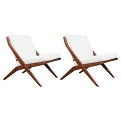 Expertly Restored- Folke Ohlsson "Scissor" Sculpted Walnut Lounge Chairs for Dux