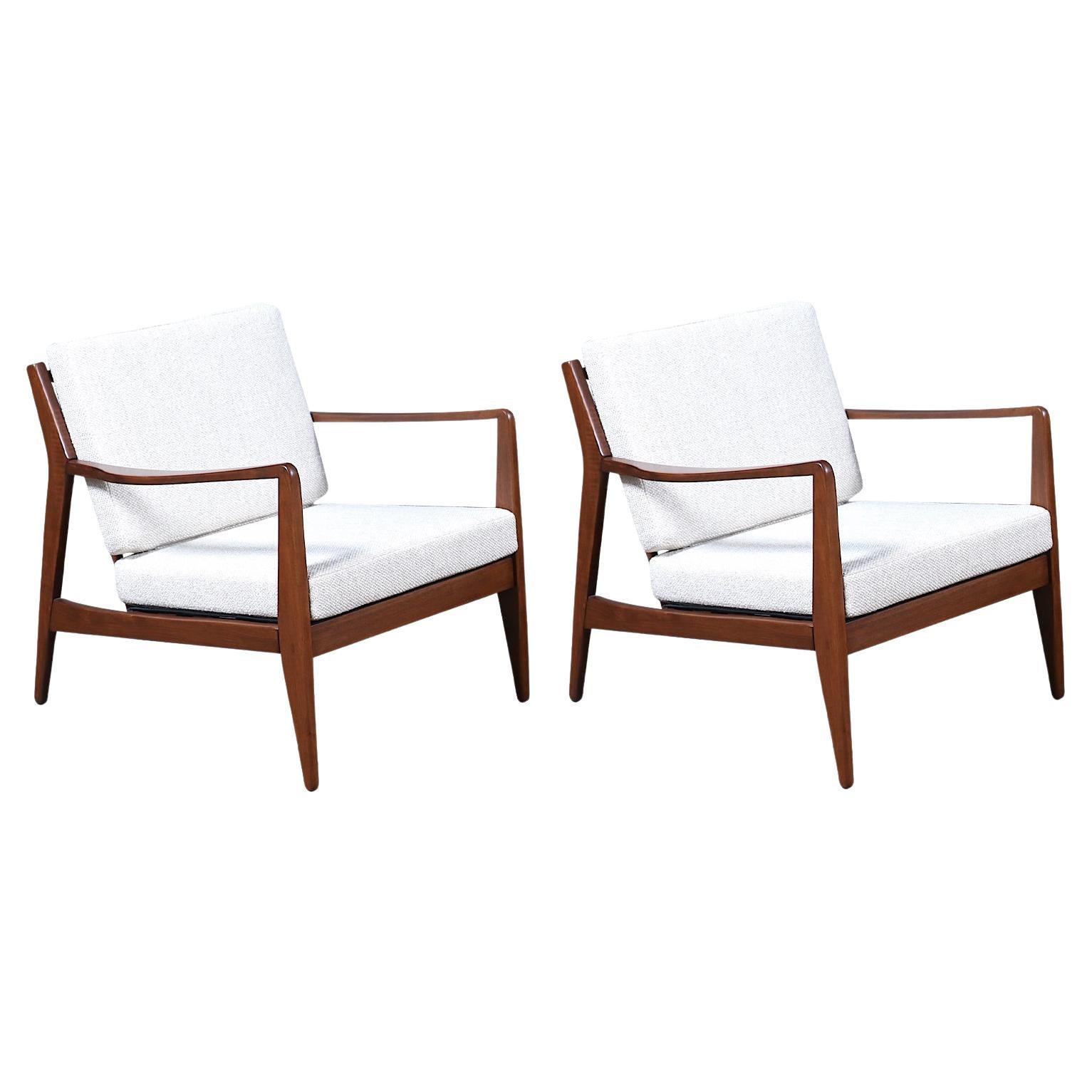Expertly Restored - Folke Ohlsson Sculpted Walnut Lounge Chairs for Dux