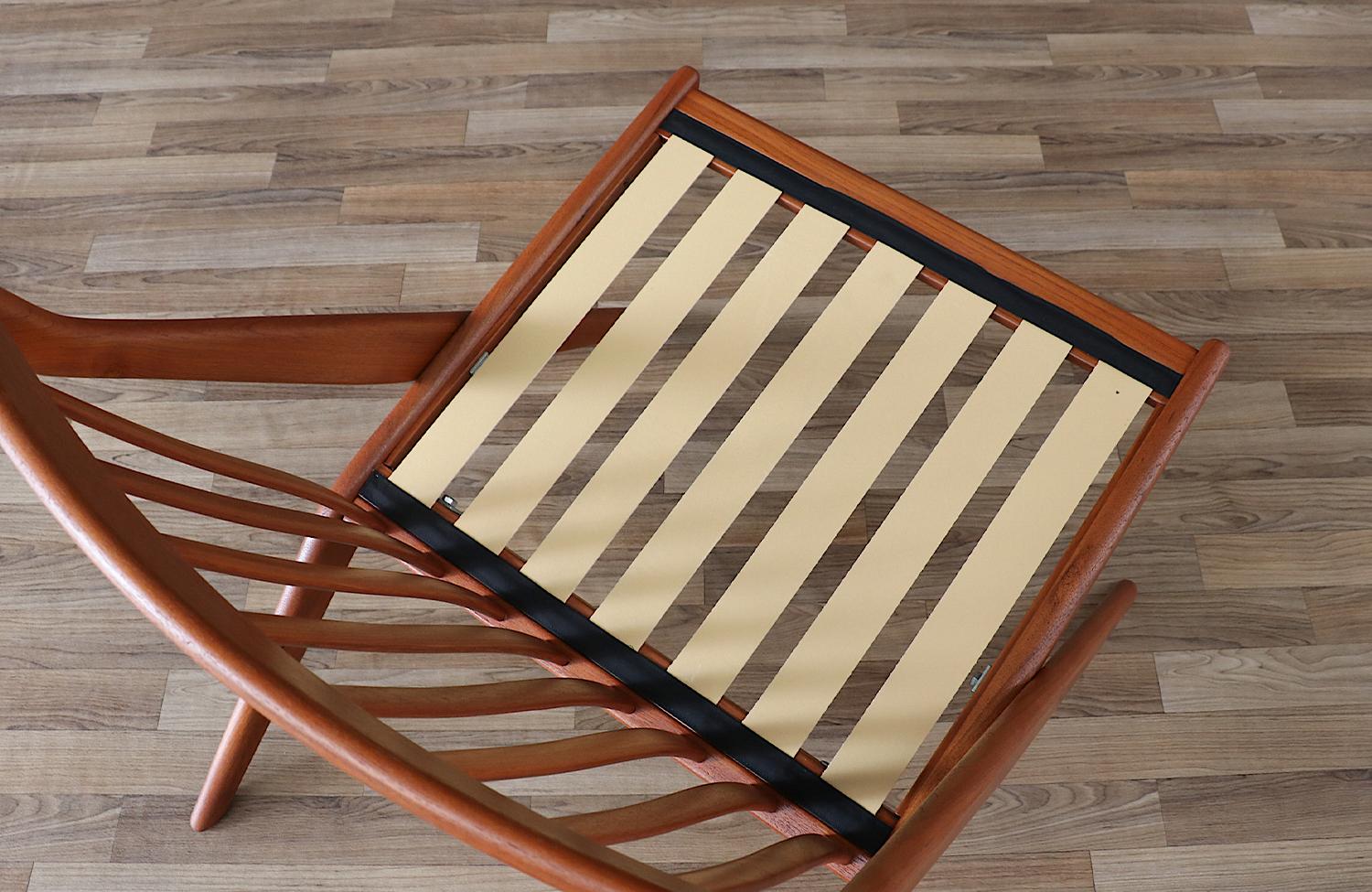 Expertly Restored - Folke Ohlsson Teak & Tweed “Scissor” Lounge Chairs for Dux For Sale 4