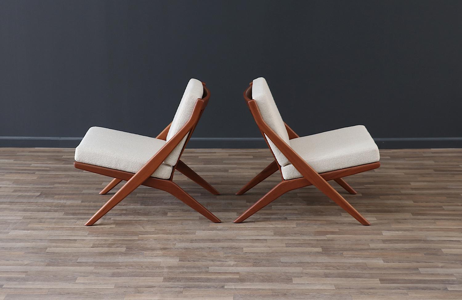 Swedish Expertly Restored - Folke Ohlsson Teak & Tweed “Scissor” Lounge Chairs for Dux For Sale