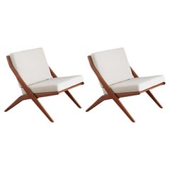 Vintage Expertly Restored - Folke Ohlsson Teak & Tweed “Scissor” Lounge Chairs for Dux