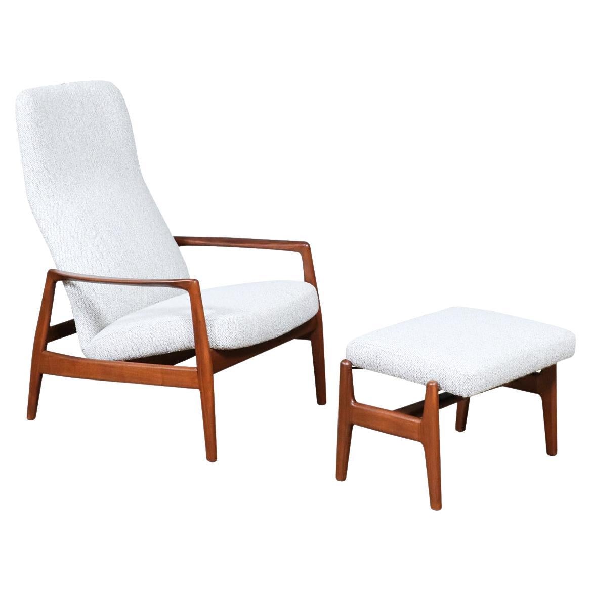 Expertly Restored - Folke Ohlsson Walnut Reclining Chair w/ Ottoman for Dux For Sale