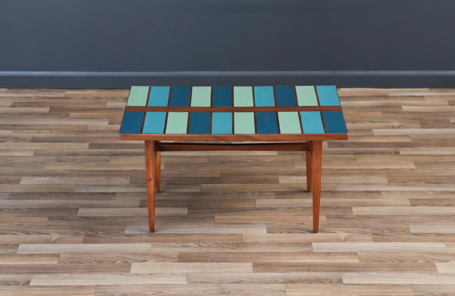 Mid-Century Modern Expertly Restored - Frank Rohloff Multi-Blue Color Top Coffee Table For Sale