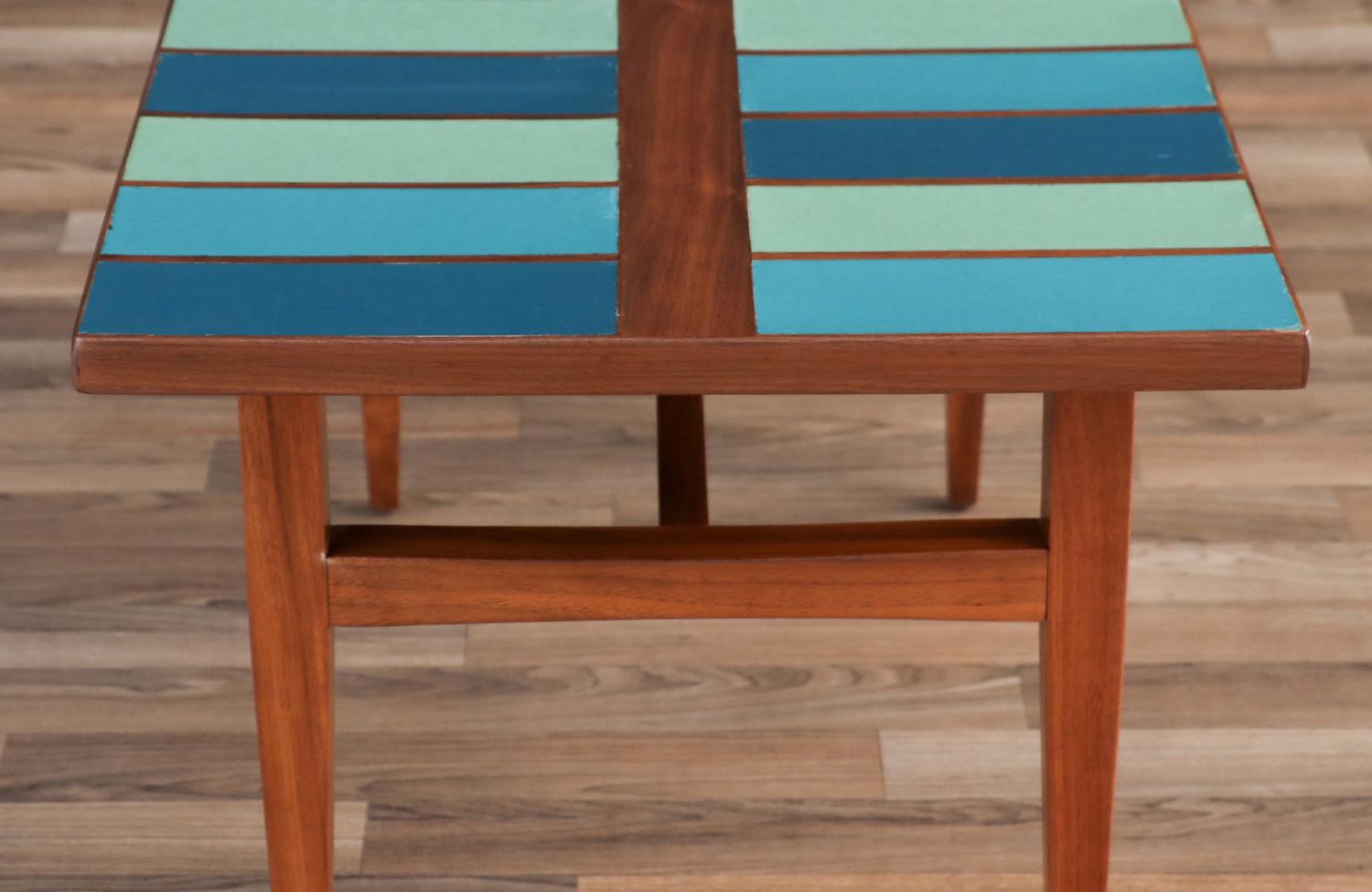 Expertly Restored - Frank Rohloff Multi-Blue Color Top Coffee Table In Excellent Condition For Sale In Los Angeles, CA