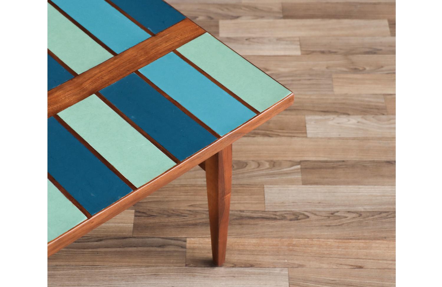 Mid-20th Century Expertly Restored - Frank Rohloff Multi-Blue Color Top Coffee Table For Sale