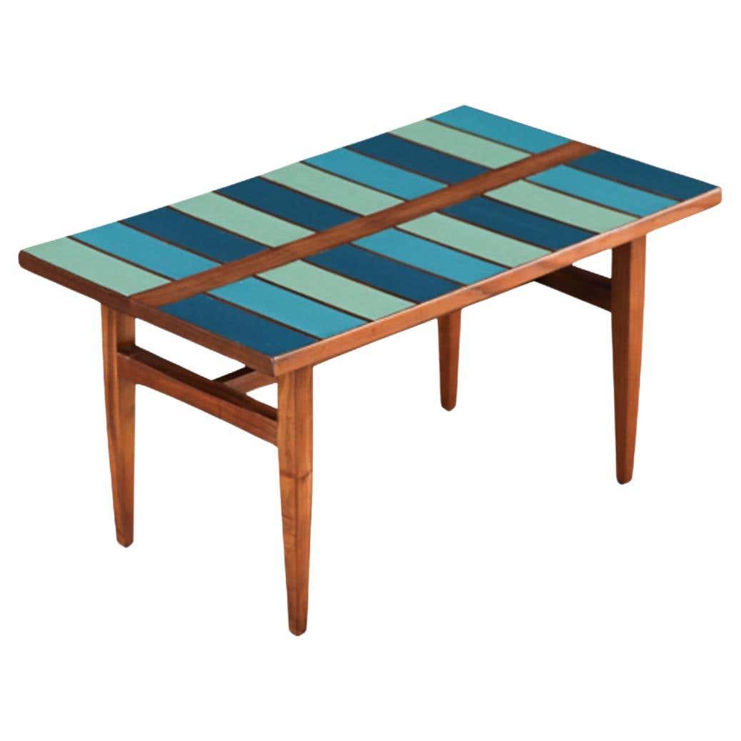 Expertly Restored - Frank Rohloff Multi-Blue Color Top Coffee Table For ...