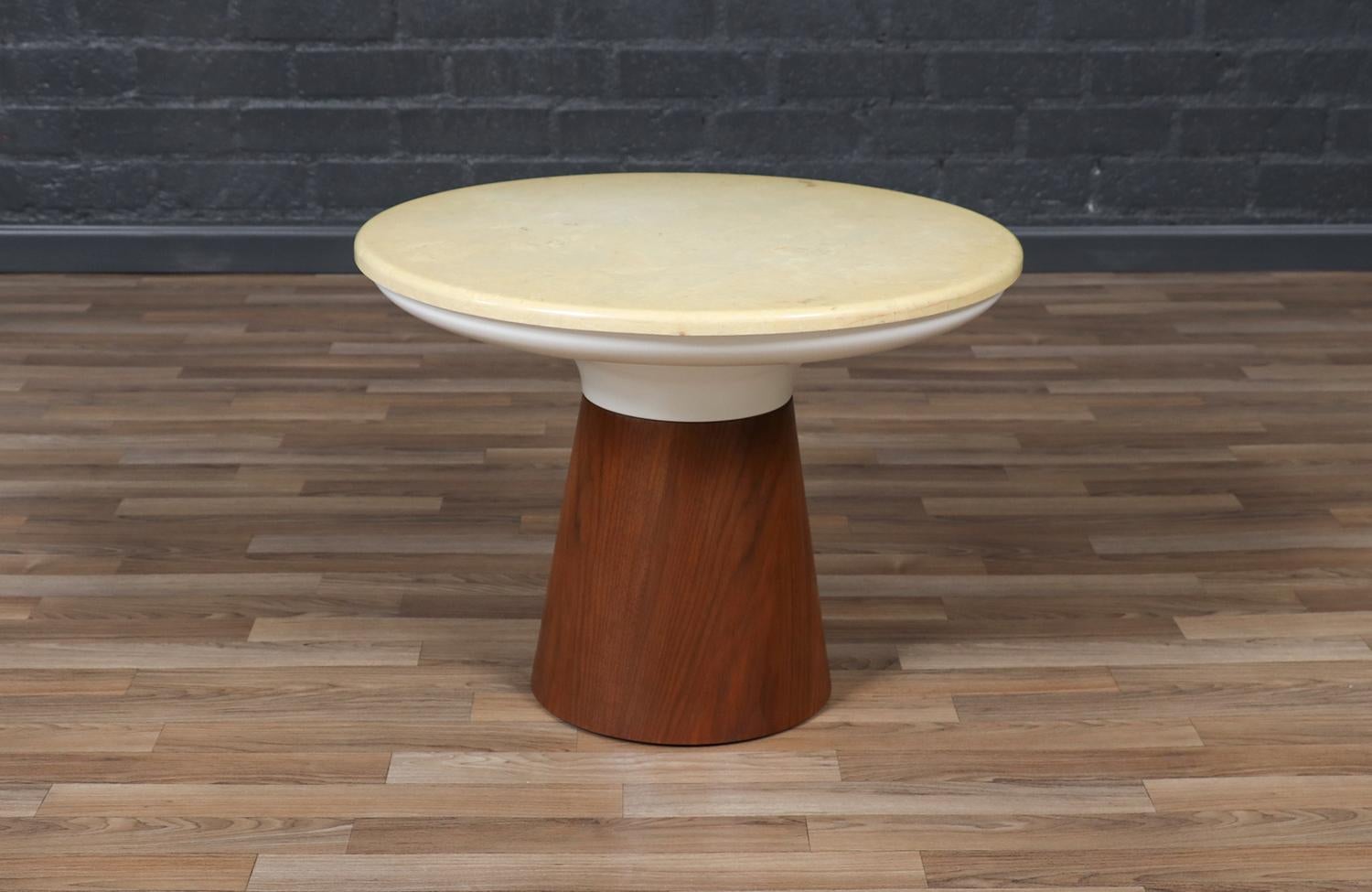 Mid-Century Modern Expertly Restored - Frank Rohloff Tulip Marble & Walnut Side Table For Sale