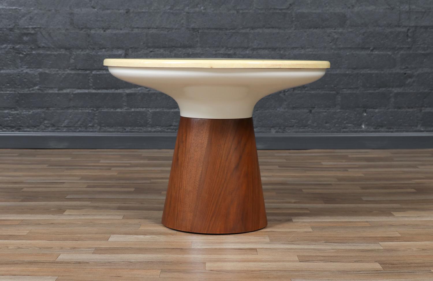 American Expertly Restored - Frank Rohloff Tulip Marble & Walnut Side Table For Sale
