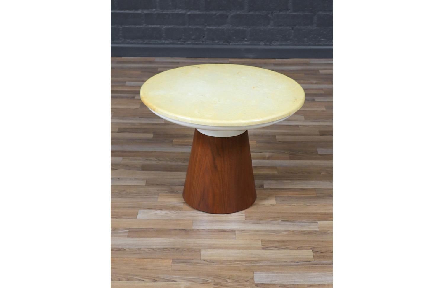 Metal Expertly Restored - Frank Rohloff Tulip Marble & Walnut Side Table For Sale
