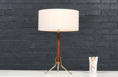 Expertly Restored - Gerald Thurston Sculpted Tripod Brass & Walnut Table Lamp