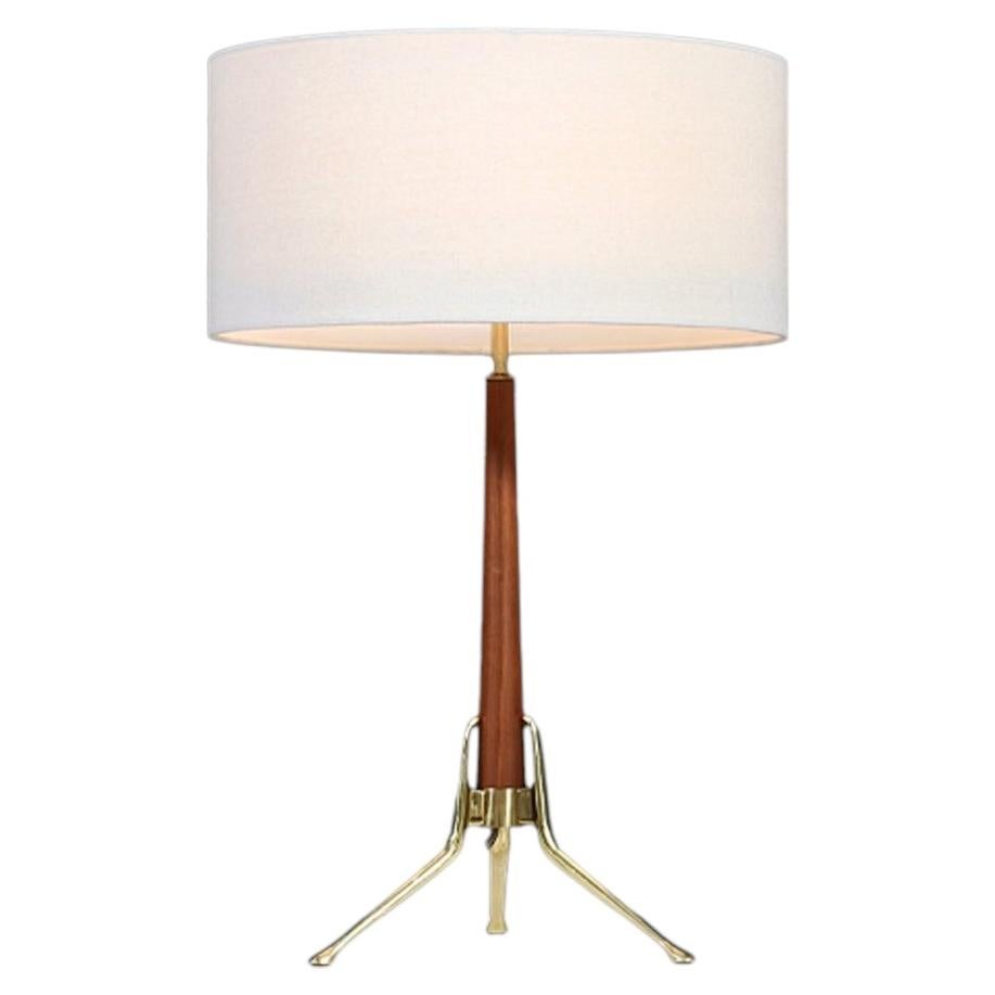 Expertly Restored - Gerald Thurston Sculpted Tripod Brass & Walnut Table Lamp
