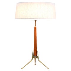 Expertly Restored - Gerald Thurston Tripod Sculpted Brass & Walnut Table Lamp