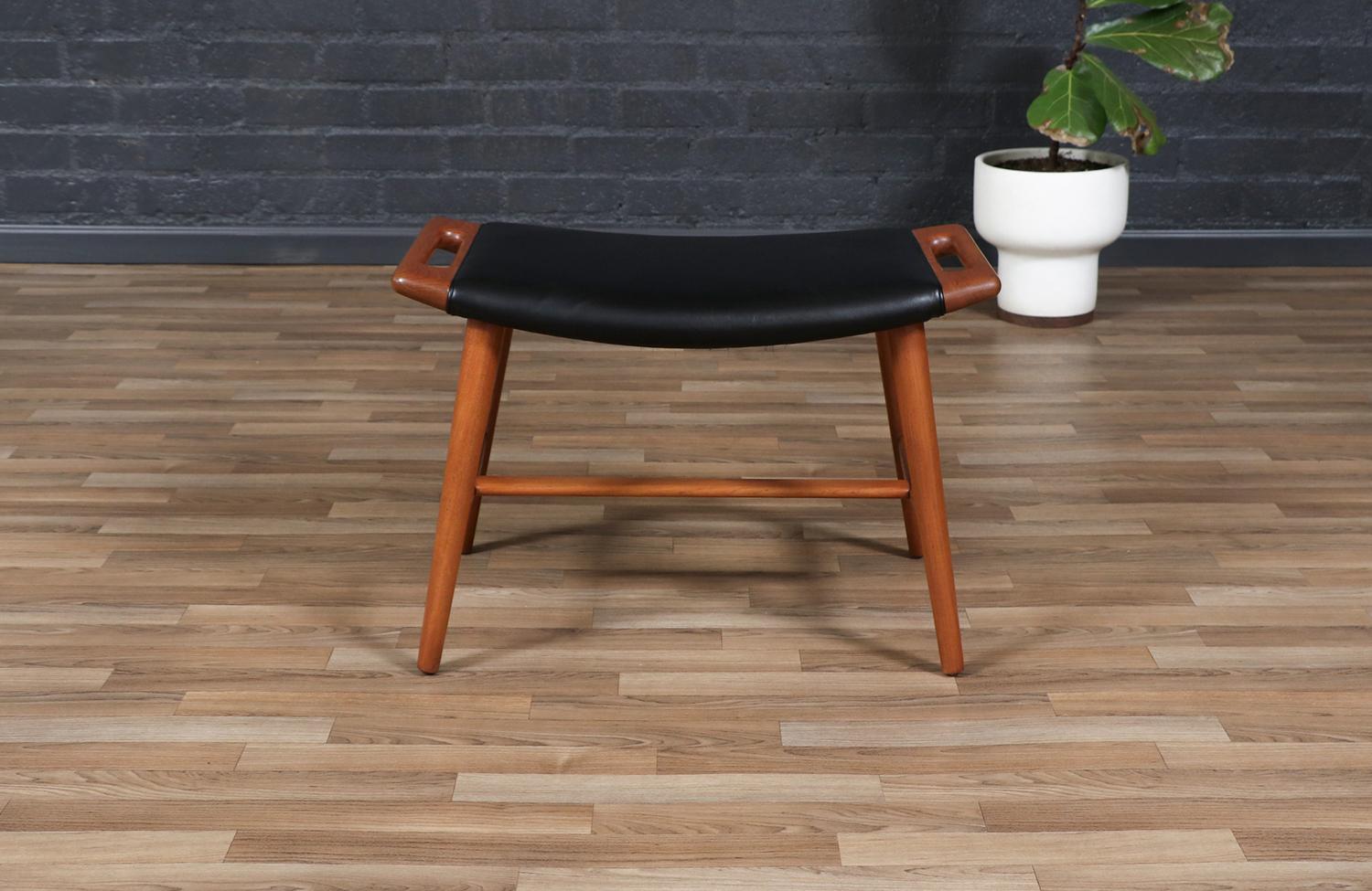 Mid-Century Modern Expertly Restored - Hans J. Wegner AP-30 Teak & Leather Ottoman for A.P. Stolen For Sale