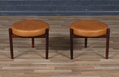 Expertly Restored - Hugo Frandsen Rosewood & Cognac Leather Stools