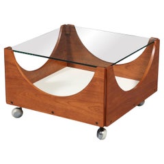 Expertly Restored - H.W. Klein Rolling Teak & Glass Coffee Table for Bramin