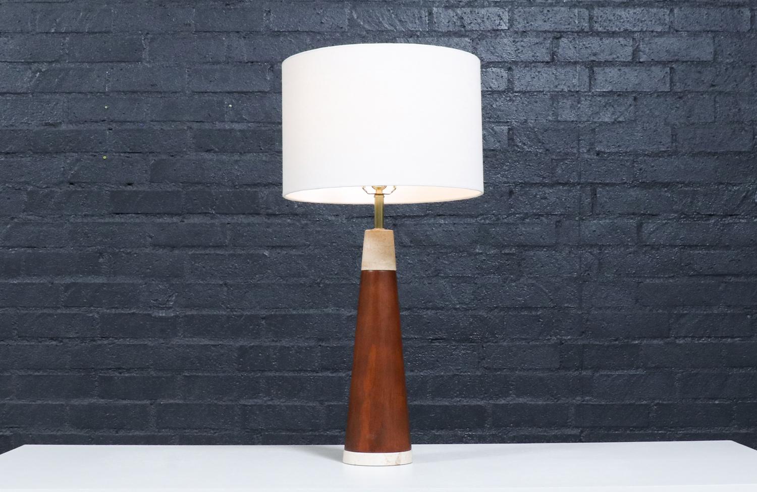 Dimensions:
30.50in H x 5.25in W x 5.25in D
Lamp Shade:
10in H x 15.25in W x 15.25in D
________________________________________

Transforming a piece of Mid-Century Modern furniture is like bringing history back to life, and we take this journey
