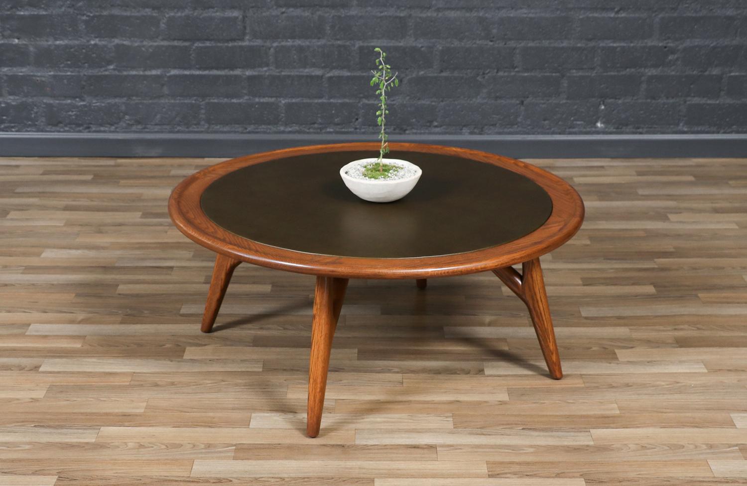 Mid-Century Modern Expertly Restored - Jack Van der Molen Sculpted Oak & Leather Top Coffee Table For Sale