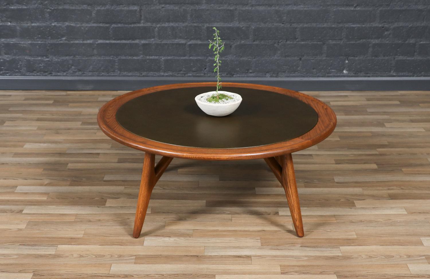 American Expertly Restored - Jack Van der Molen Sculpted Oak & Leather Top Coffee Table For Sale