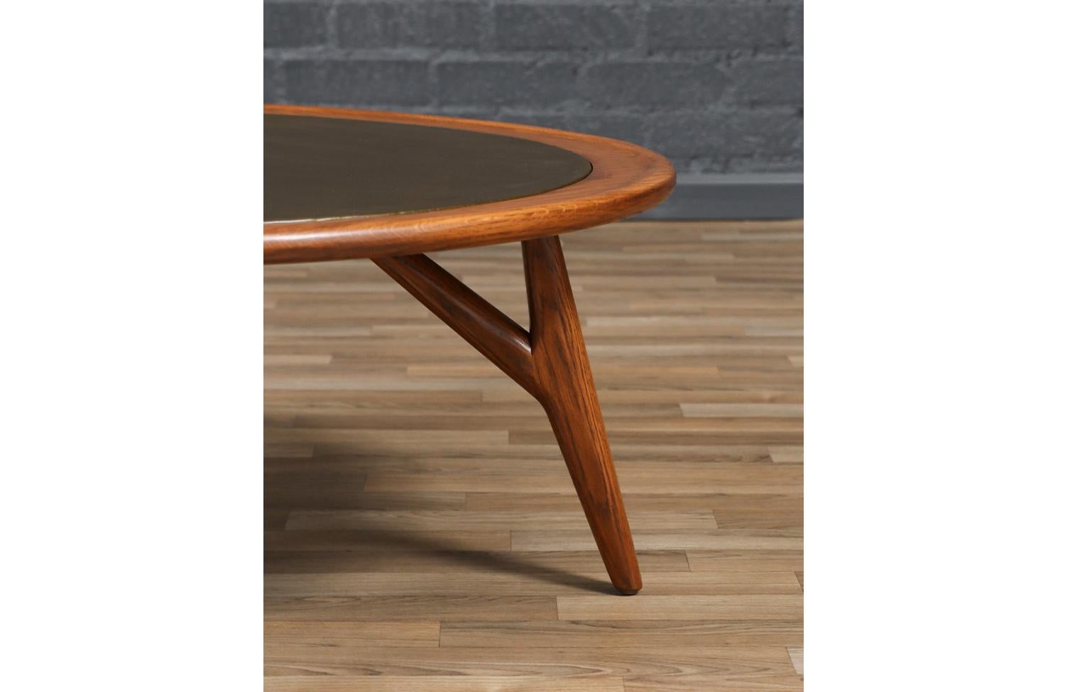 Mid-20th Century Expertly Restored - Jack Van der Molen Sculpted Oak & Leather Top Coffee Table For Sale