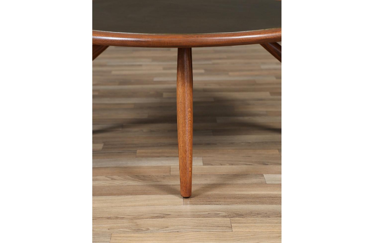 Expertly Restored - Jack Van der Molen Sculpted Oak & Leather Top Coffee Table For Sale 1
