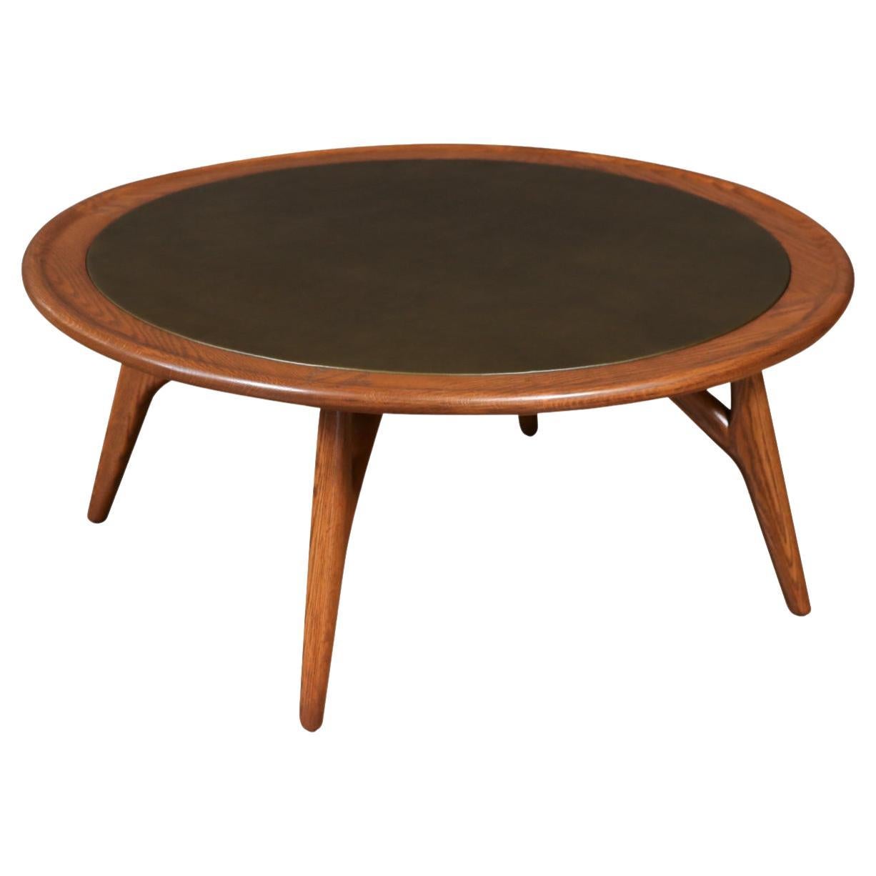 Expertly Restored - Jack Van der Molen Sculpted Oak & Leather Top Coffee Table