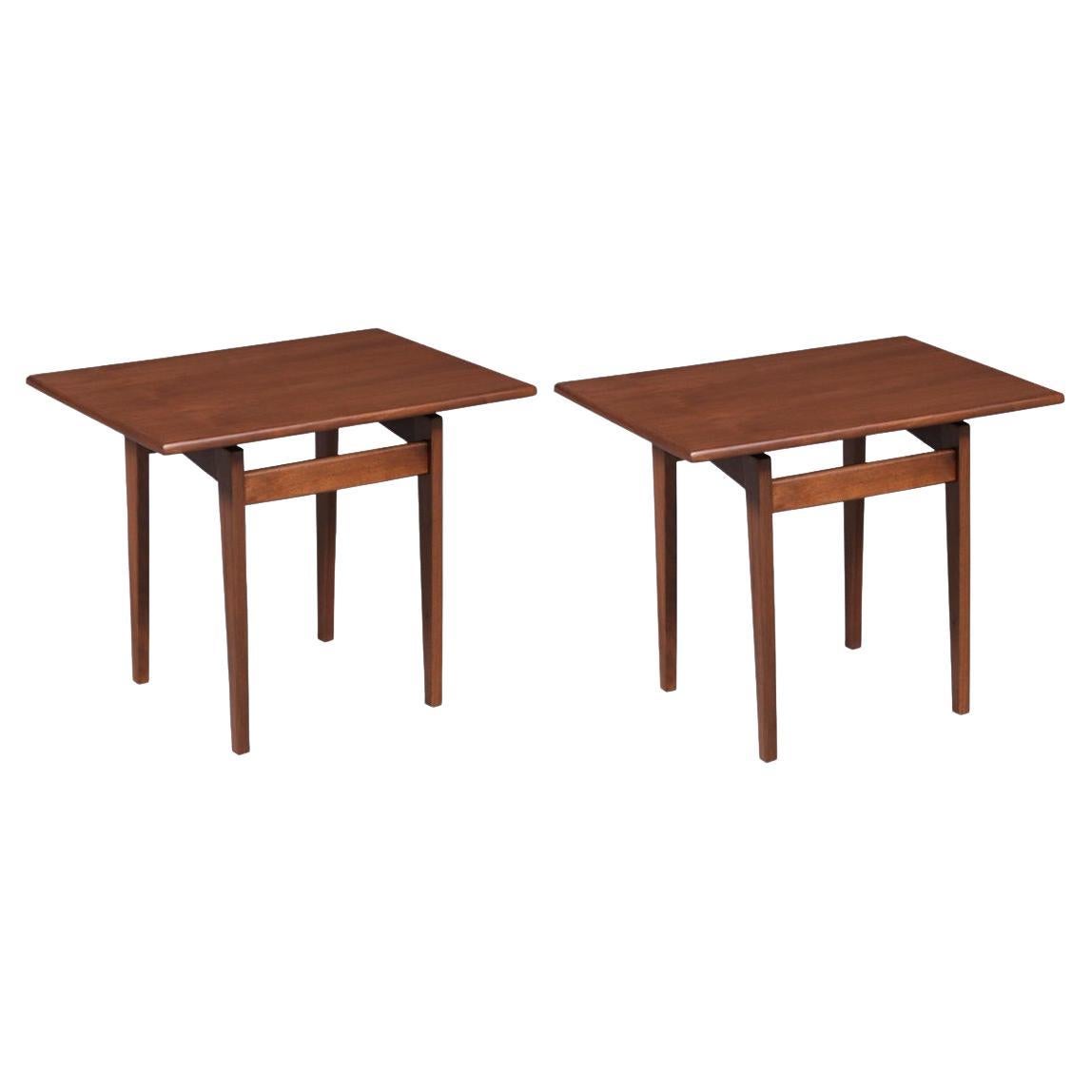 Expertly Restored - Jens Risom Floating Top Walnut Side Tables For Sale