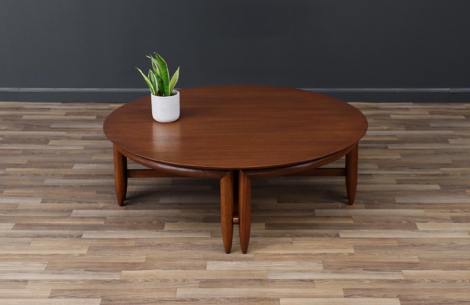 Mid-Century Modern Expertly Restored - John Keal Mahogany Round Coffee Table for Brown Saltman