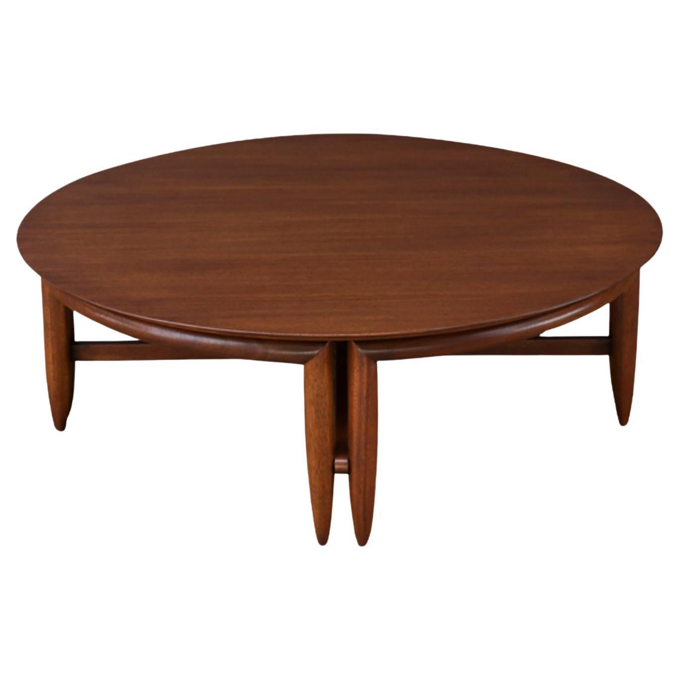 Expertly Restored - John Keal Mahogany Round Coffee Table for Brown Saltman