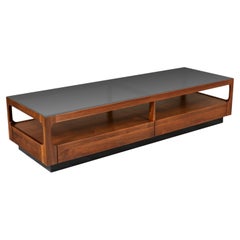 Expertly Restored -John Keal Smoke Glass & Walnut Coffee Table for Brown Saltman