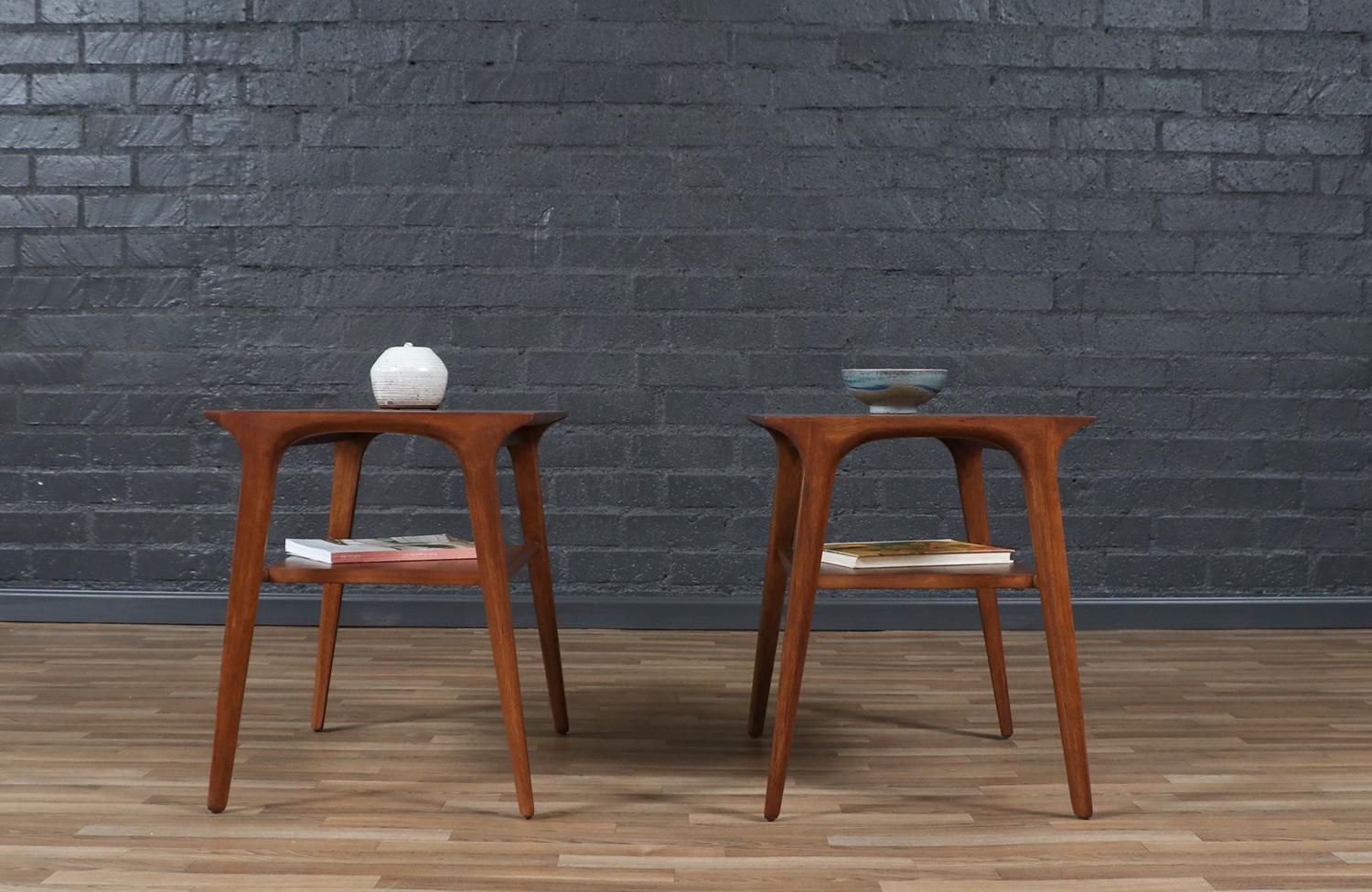 Expertly Restored - John Van Koert “Profile” Two-Tier Side Tables for Drexel In Excellent Condition For Sale In Los Angeles, CA