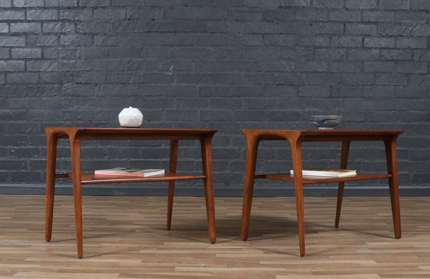Wood Expertly Restored - John Van Koert “Profile” Two-Tier Side Tables for Drexel For Sale