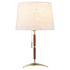 Expertly Restored - Julius T. Kalmar Brass Tripod & Teak Table Lamp