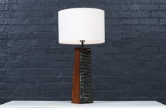 Expertly Restored - Laurel Brutalist Table Lamp w/ Geometric Metal Relief
