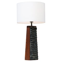 Expertly Restored - Laurel Brutalist Table Lamp w/ Geometric Metal Relief