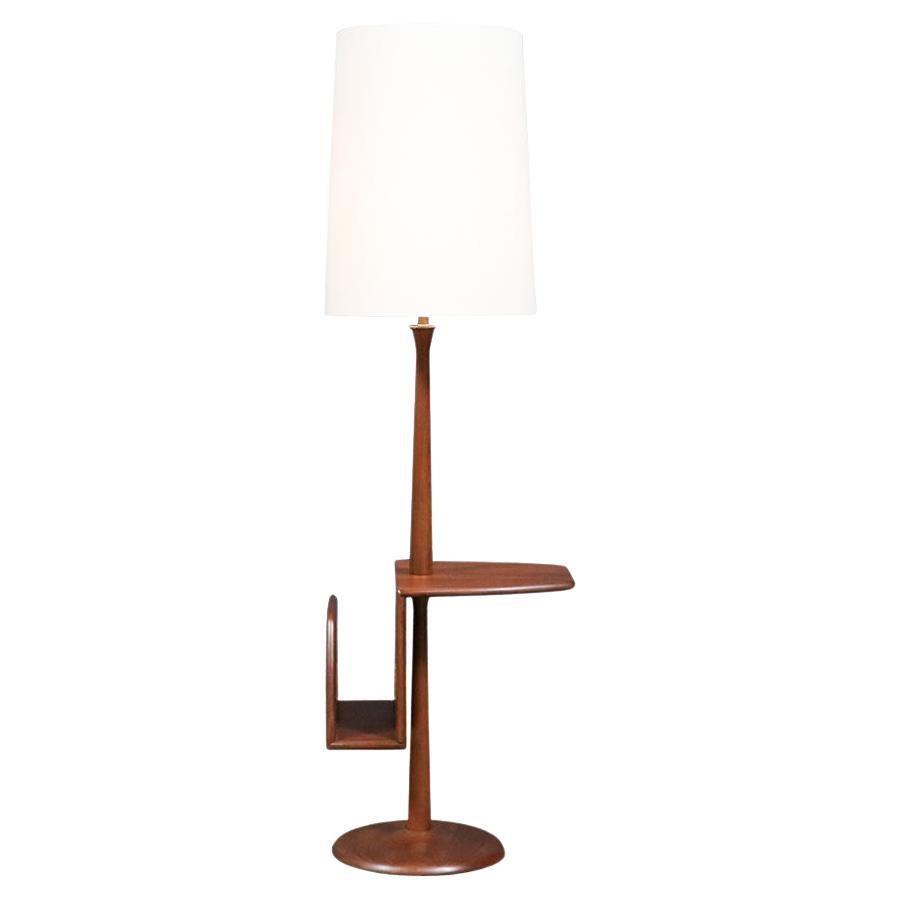 Expertly Restored - Laurel Walnut Floor Lamp w/ Magazine Holder & Tray Table For Sale