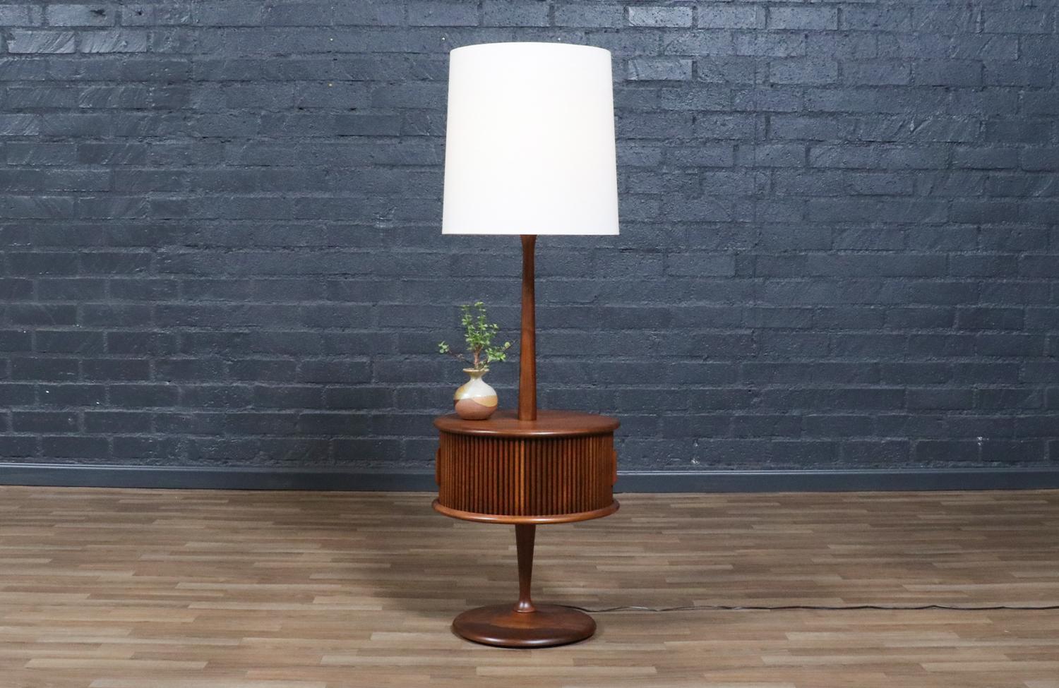 Mid-Century Modern Expertly Restored - Laurel Walnut Floor Lamp w/ Tambour-Door & Cocktail Table For Sale