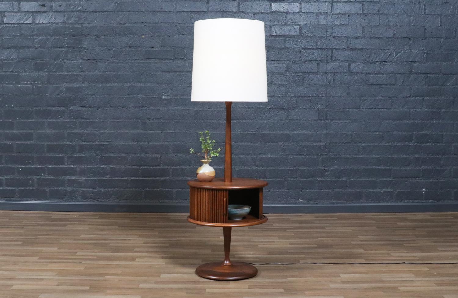 Expertly Restored - Laurel Walnut Floor Lamp w/ Tambour-Door & Cocktail Table In Excellent Condition For Sale In Los Angeles, CA
