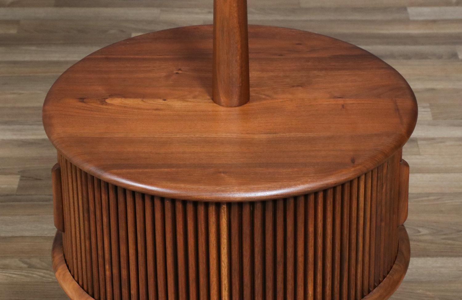 Expertly Restored - Laurel Walnut Floor Lamp w/ Tambour-Door & Cocktail Table For Sale 1