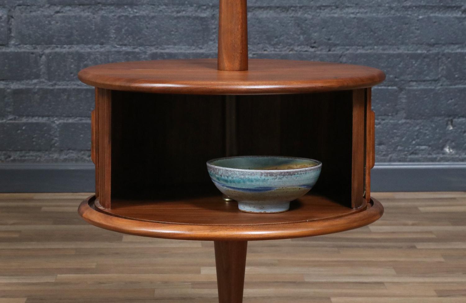 Expertly Restored - Laurel Walnut Floor Lamp w/ Tambour-Door & Cocktail Table For Sale 2