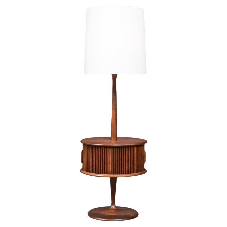 Expertly Restored - Laurel Walnut Floor Lamp w/ Tambour-Door & Cocktail Table For Sale